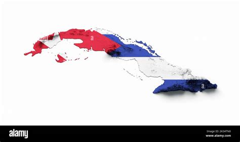 The shaded relief map of Cuba with the flag colors isolated on a white ...