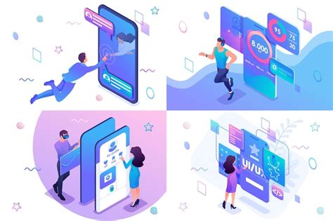 Premium Vector Set Isometric Concept Of User Interface Development