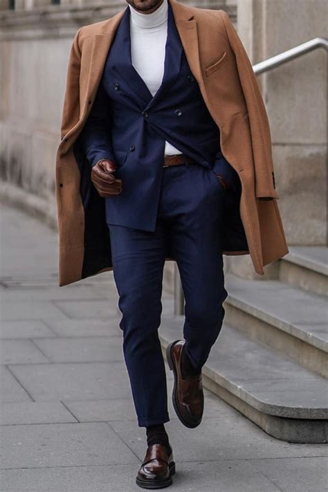 Blue Suit With Brown Overcoat Mens Fashion Giorgenti Custom Suit