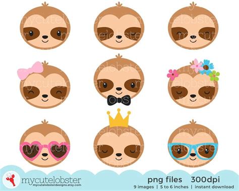 Sloth Faces Clipart Set Of Cute Sloths Sleepy Sloths Happy Sloths