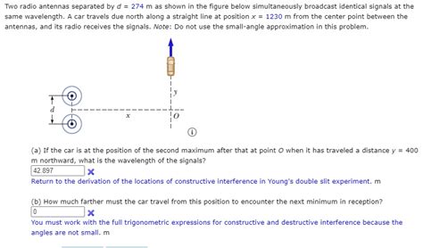 Solved Two Radio Antennas Separated By A Distance Of M As Shown