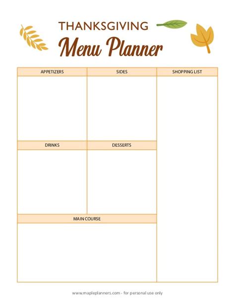 Thanksgiving Meal Planner - Free Printable Menu Planner