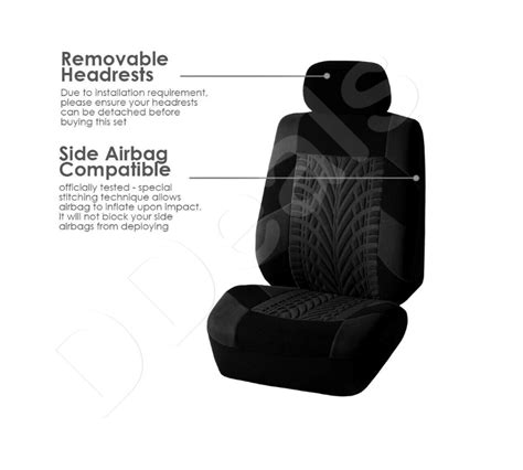 Black Tyre Tracks Car Seat Covers Cover Protectors Front Rear Set For