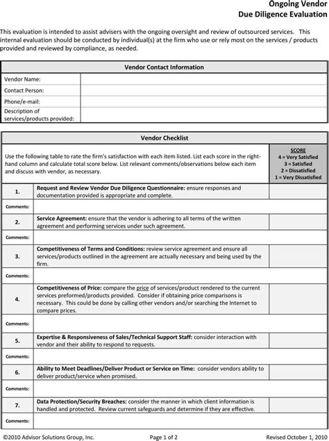 Vendor Due Diligence Checklist Template