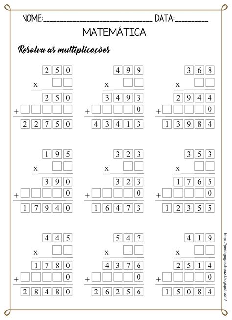 Só Continhas Atividade De Multiplicação Continhas Lacunas Atividade De Multiplicação Com Dois