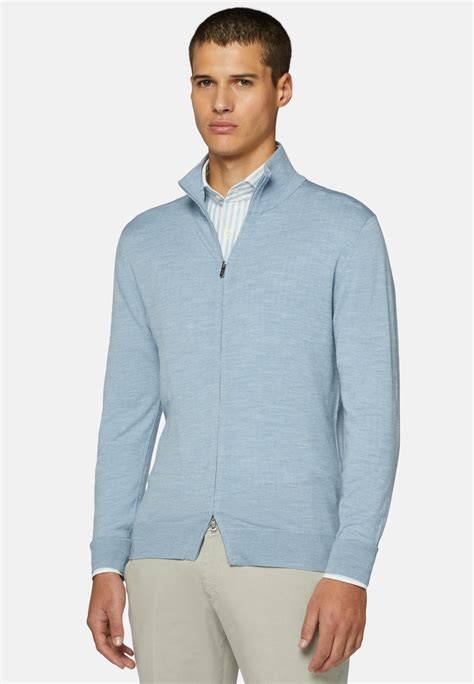 Men S Sky Blue Merino Wool Full Zip Jumper Boggi Milano