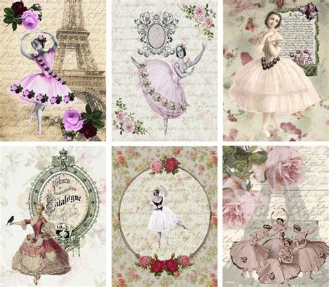 6 BALLET BALLERINA - LADY VINTAGE 155 LB LAMINATE PAPER CRAFT CARD ...
