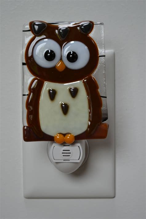 Fused Glass Owl Night Light Owl Nite Lite With Automatic Etsy Owl Night Light Fused Glass