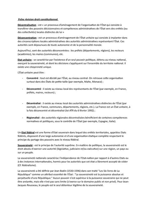 Fiche Révision Droit Constitutionnel Fiche Révision Droit