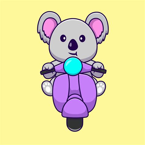 Cute Koala Riding Scooter Cartoon Vector Icons Illustration. Flat ...