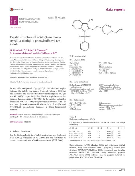 PDF Crystal Structure Of E 2 4 Methoxystyryl 3 Methyl 1