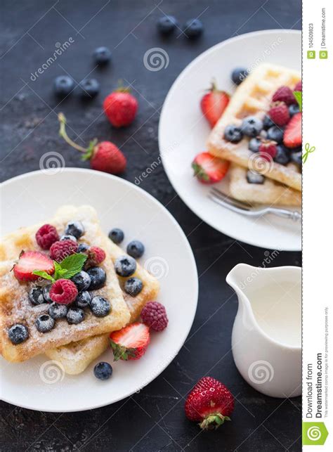 Belgian Waffles With Fresh Berries Stock Image Image Of Delicious