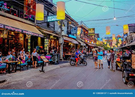 City Night Light Of Pub Street In Siem Reap Cambodia Editorial