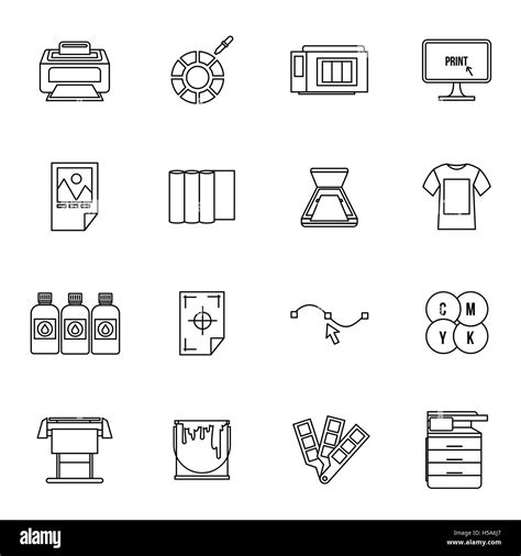 Printing Icons Set Thin Line Style Stock Vector Image And Art Alamy