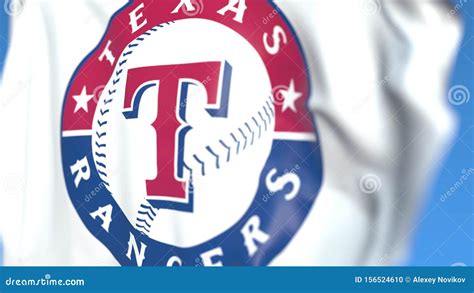 Waving Flag With Texas Rangers Team Logo Close Up Editorial 3d Rendering Editorial Image