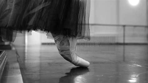 Close Up A Ballerina In Pointe Shoes Dancing On The Floor Stock Video