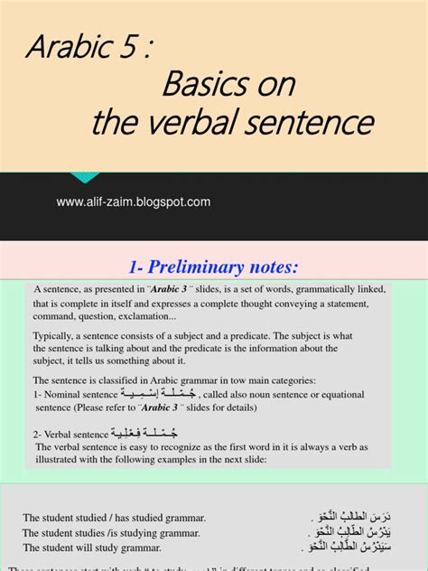 Basics On The Verbal Sentence Arabic 5 Pdf Object Grammar Verb