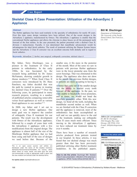 Pdf Skeletal Class Ii Case Presentation Utilization Of The Advansync