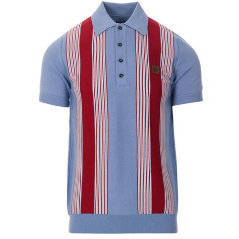 TROJAN RECORDS Retro Ska Mod Stripe Knit Polo Top In Sky