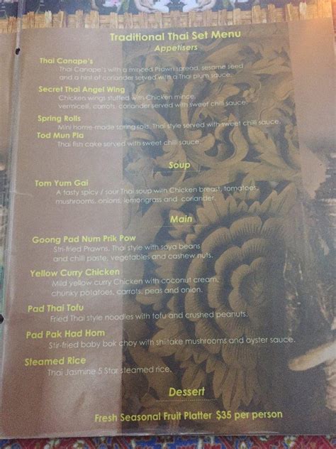 Menu At Secret Thai Garden Restaurant Auckland