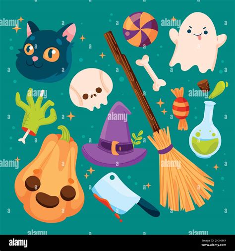 Hand Drawn Flat Halloween Elements Collection Vector Design Illustration Stock Vector Image