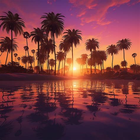 Premium AI Image | purple and gold sunset palm trees California