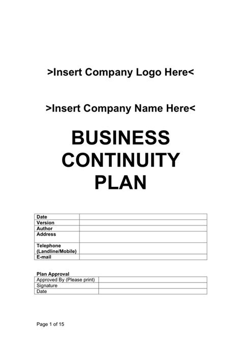 Business Continuity Plan Template Download Free Documents For Pdf