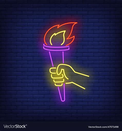 Hand Holding Flaming Torch Neon Sign Royalty Free Vector