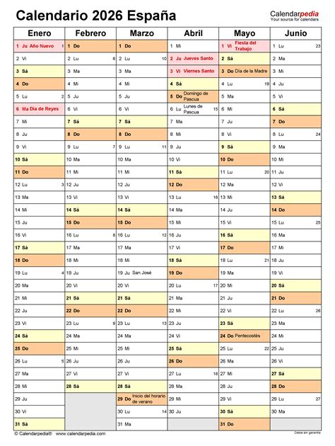 Calendario 2026 En Word Excel Y PDF Calendarpedia