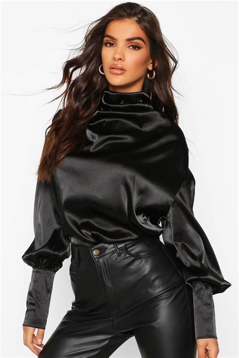 Womens Satin High Neck Oversized Blouse 36 00 USD Oversized Blouse