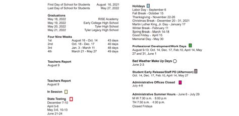 Hubbard Middle - School District Instructional Calendar - Tyler Isd ...