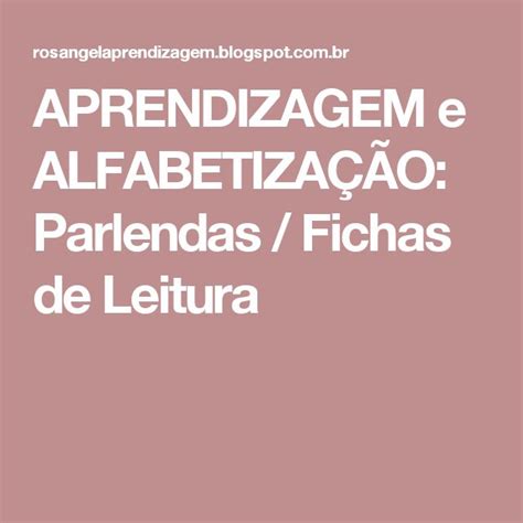 Parlendas Fichas De Leitura Parlendas Educa O Leitura