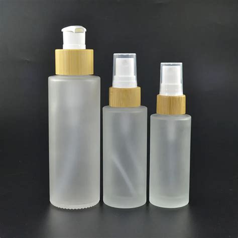 50pcs 100ml Glass Cosmetic Bottle With Bamboo Lid Empty Clear Frosted Glass Bottle Cosmetic