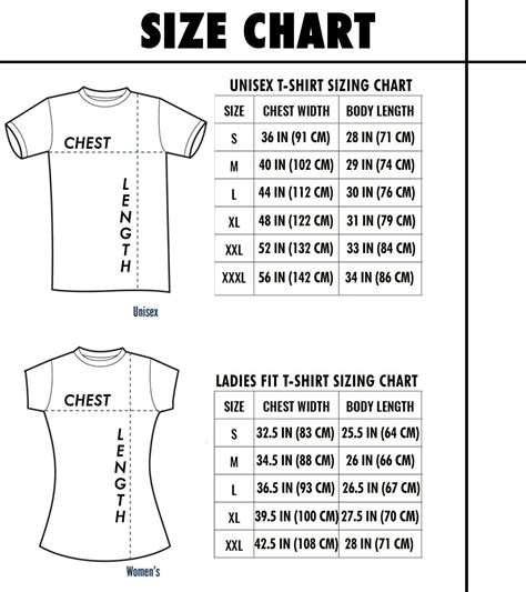 Ali Saeed Information T Shirt Sizing Chart