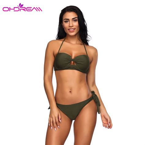 Ohdream Green Bikini Set Solid Push Up Swimsuit Women Sexy