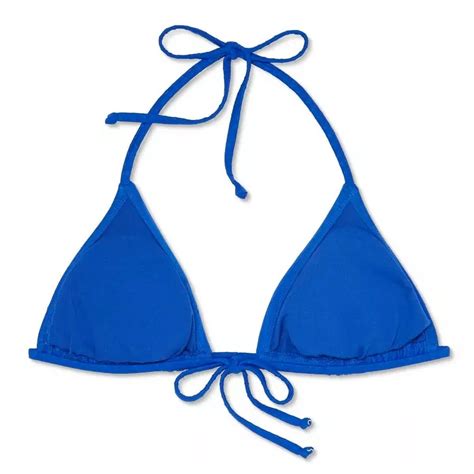 Xhilaration Classic Triangle String Bikini Top Ribbed Blue L 8 10