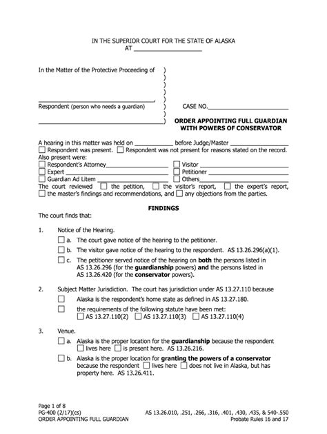 Pg 400 Order Appointing Full Guardian With Powers Of Conservator Probate And Guardianship Form