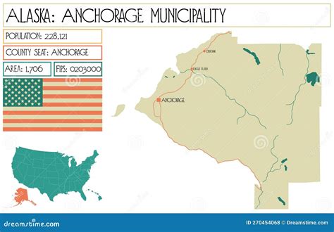 Map Of Anchorage Municipality In Alaska Usa Stock Illustration