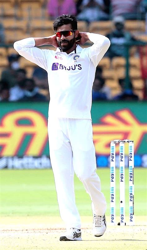 :Bengaluru:India's Ravindra Jadeja reacts after bowling a delivery to ...