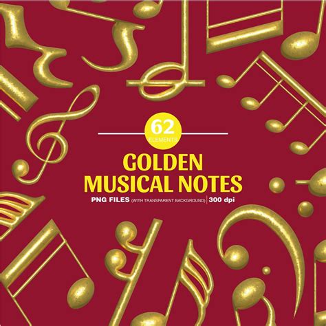 Clipart. Golden Musical Notes. PNG - Etsy