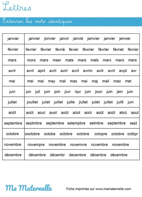 Lettres Entourer Les Mots Identiques Ma Maternelle