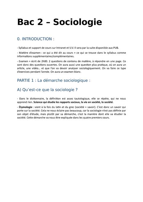 Bac Sociologie Notes De Cours Tous Bac Sociologie