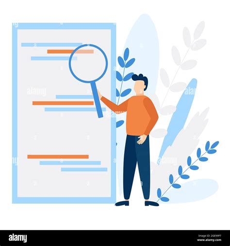 Man Holding A Magnifying Glass Flat Vector Concept Of Information