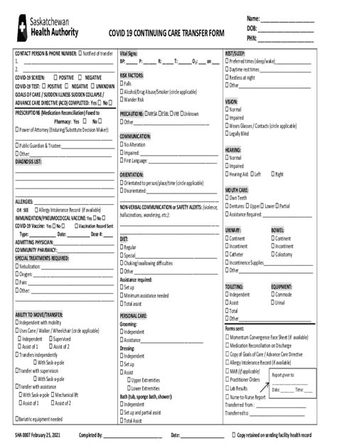 Fillable Online Sha Covid Continuing Care Transfer Form Fax