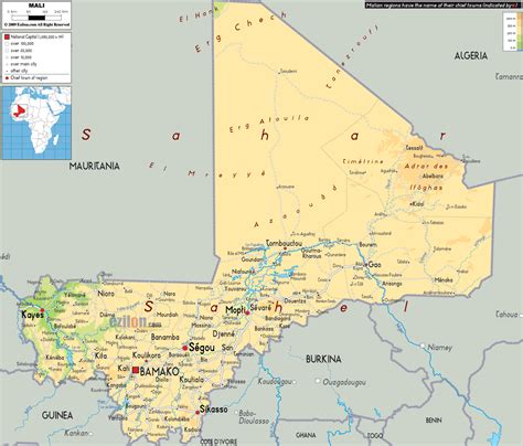 Large Physical Map Of Mali With Roads Cities And Airports Mali