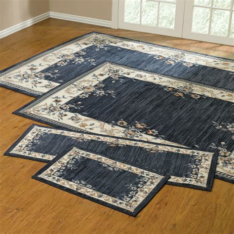 BrylaneHome Rose Border 4 Piece Rug Set With Runner , Navy Blue ...