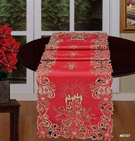 Amazon Creative Linens Holiday Christmas Embroidered Poinsettia