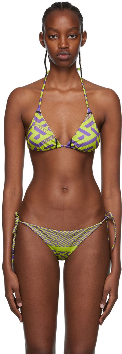 Green Greca Bikini Top By Versace Underwear On Sale