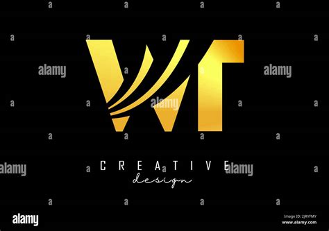 Creative Golden Letter WT W T Logo With Leading Lines And Road Concept