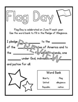 Flag Day Pledge of Allegiance Fill-In Worksheet by A Coffee for the Teacher